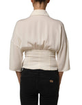 Off White Ascot Collar Long Sleeves Blouse Top