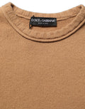 Brown Wool Short Sleeves Cropped Blouse Top