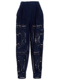 Blue Cotton Casual Pants