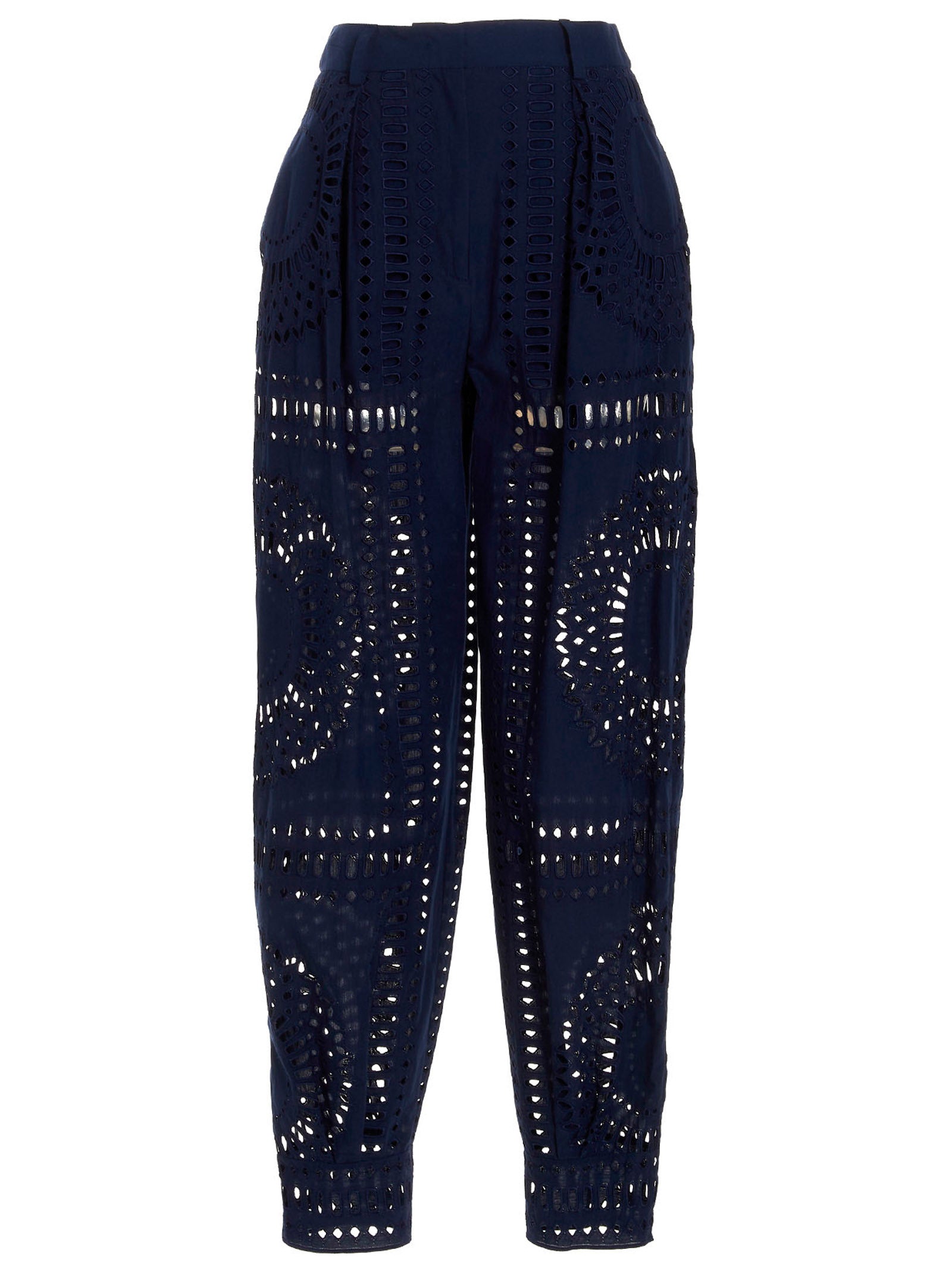 Blue Cotton Casual Pants