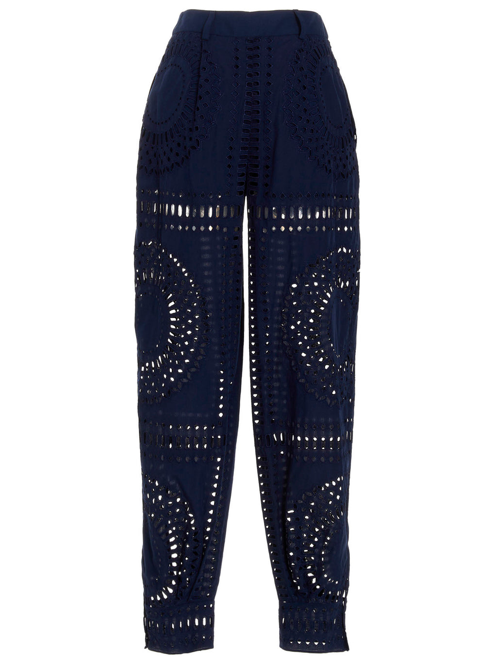 Blue Cotton Casual Pants