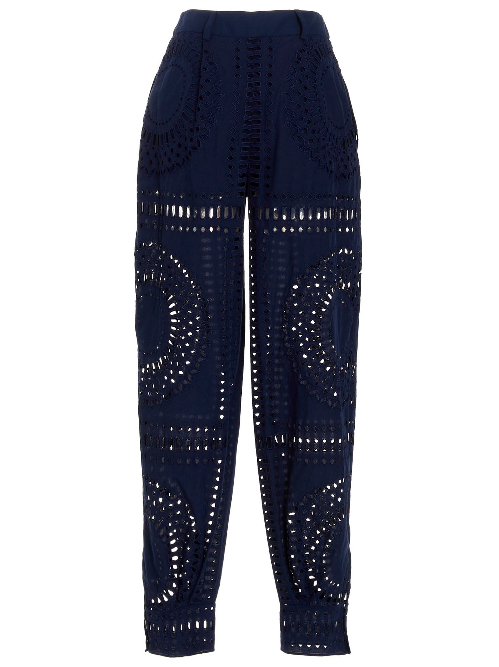 Blue Cotton Casual Pants