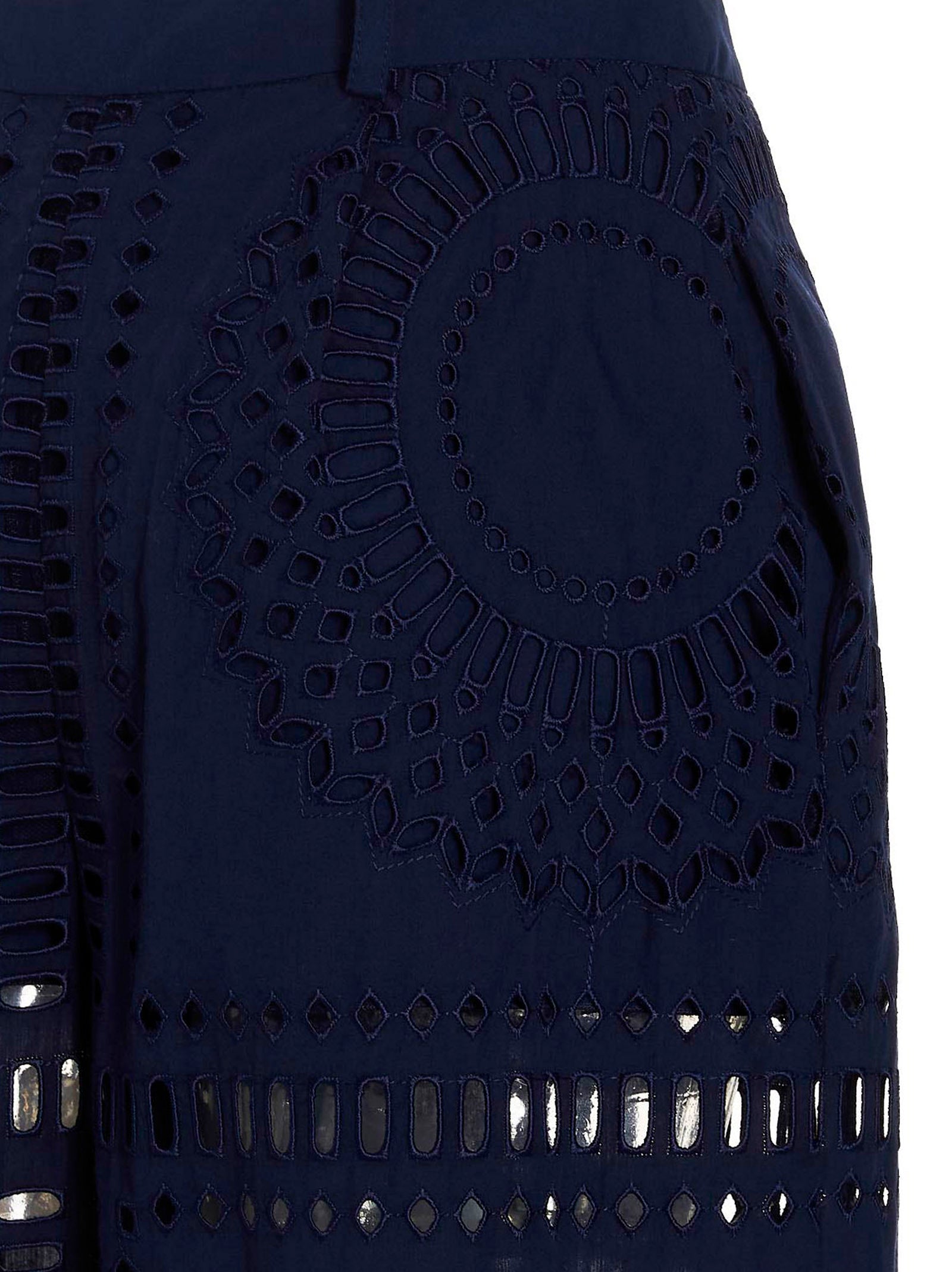 Blue Cotton Casual Pants