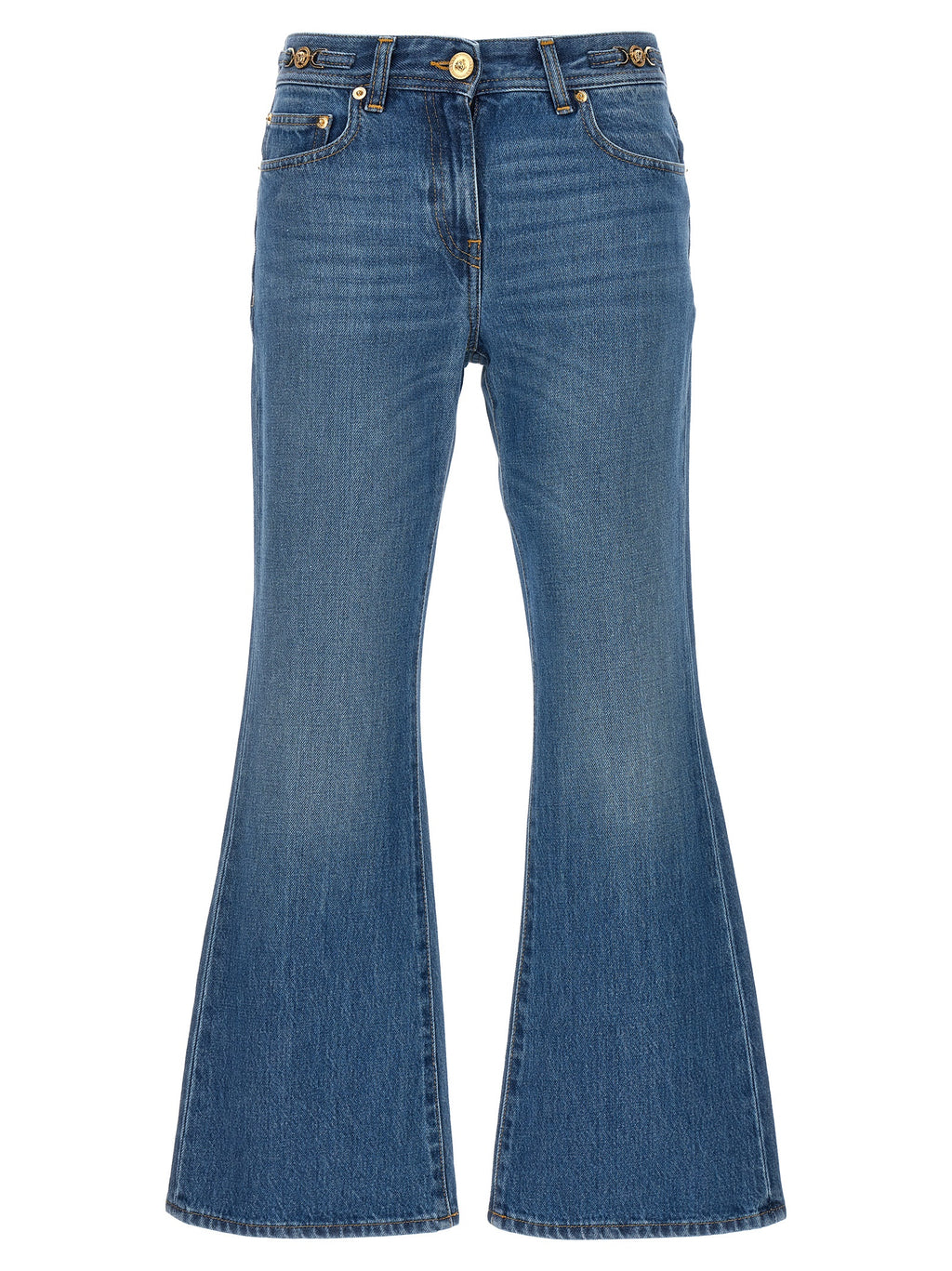 Blue Cotton Flared Jeans