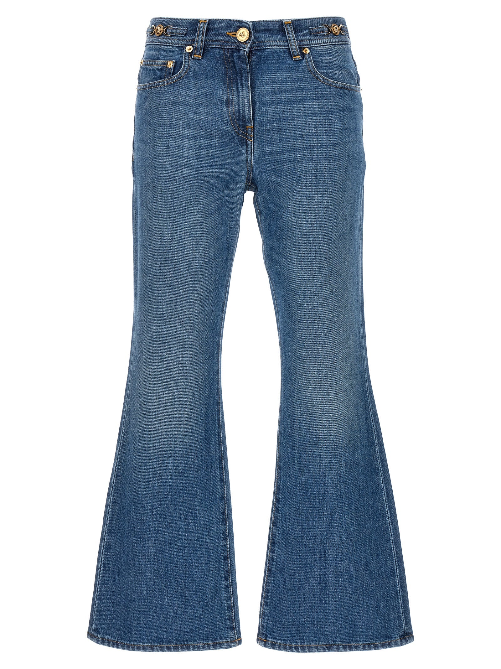 Blue Cotton Flared Jeans