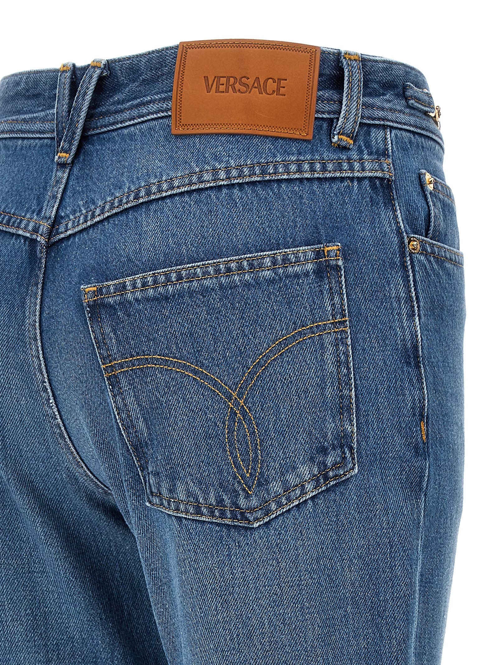 Blue Cotton Flared Jeans
