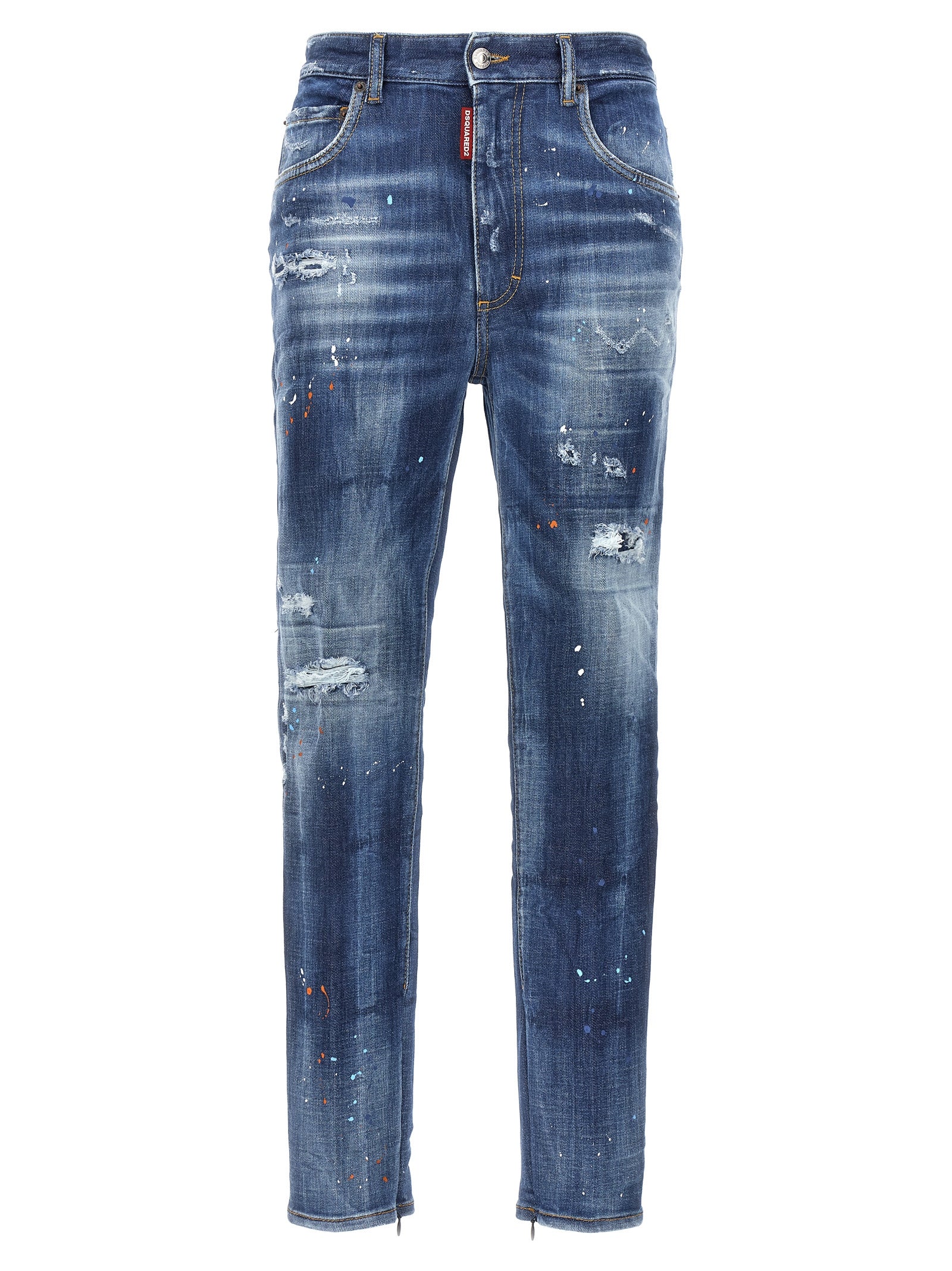 Blue Cotton High-Waisted Jean
