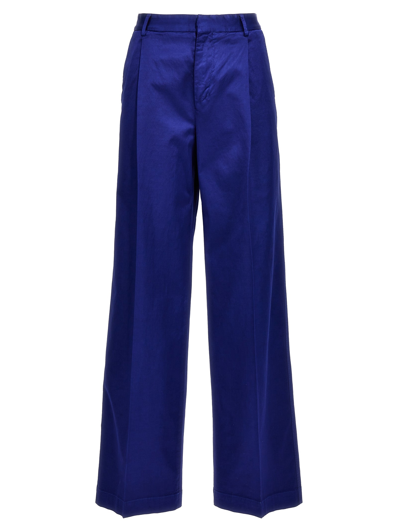Blue Cotton Casual Pants