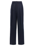 Blue Polyester Casual Pants