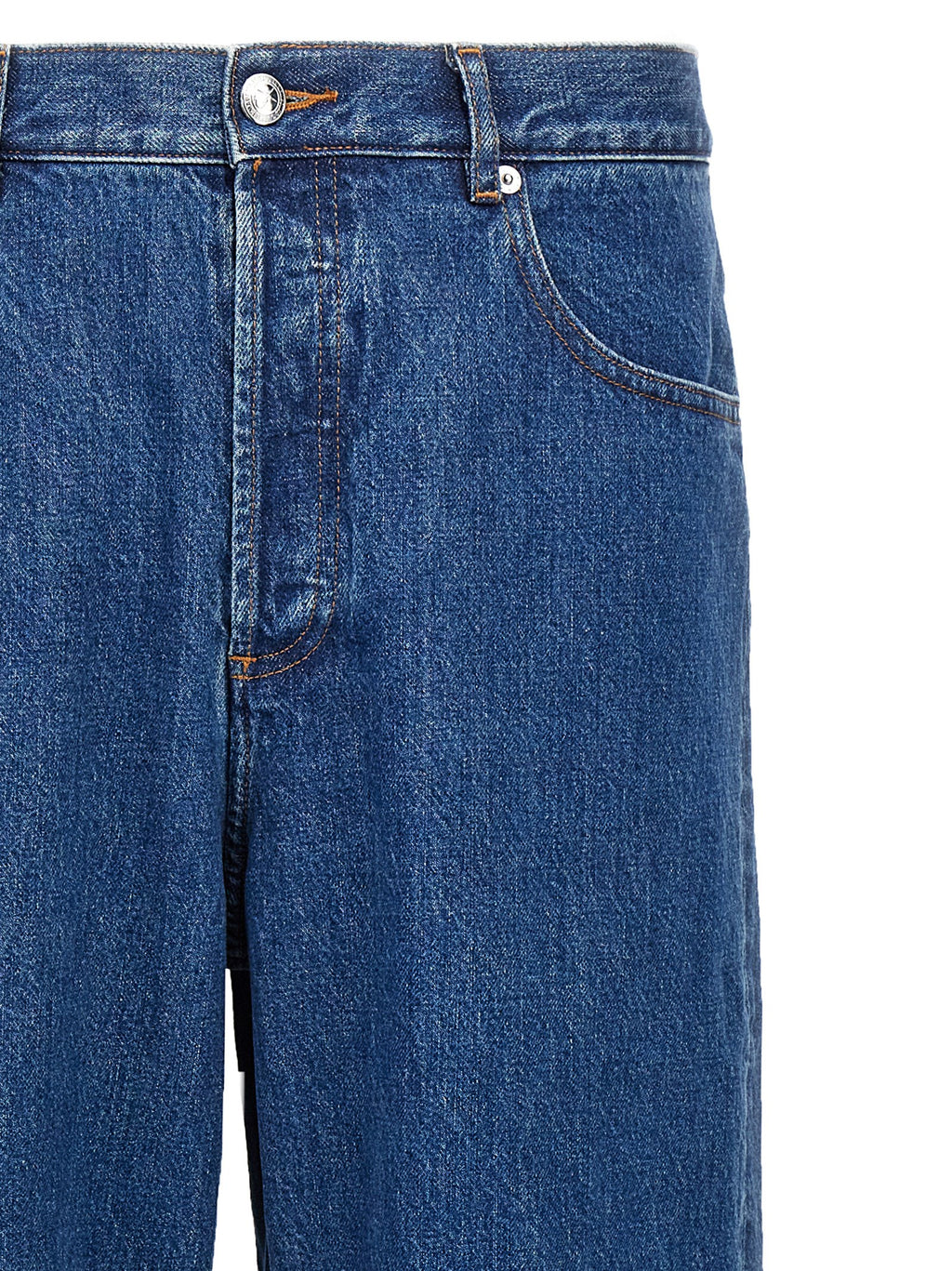 Blue Cotton Straight-Leg Jeans