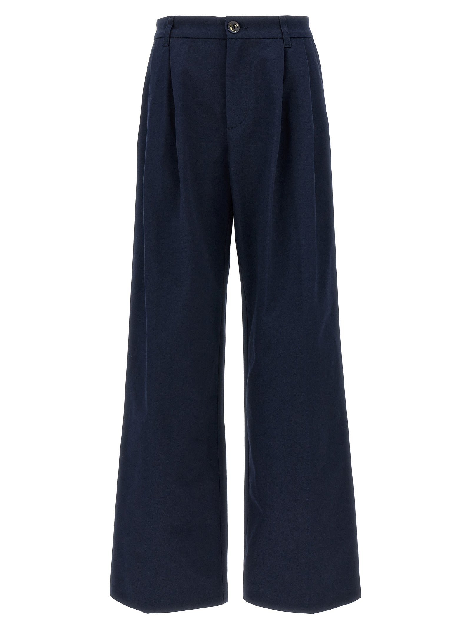 Blue Cotton Casual Pants