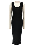 Bicolor Wool Midi Dress