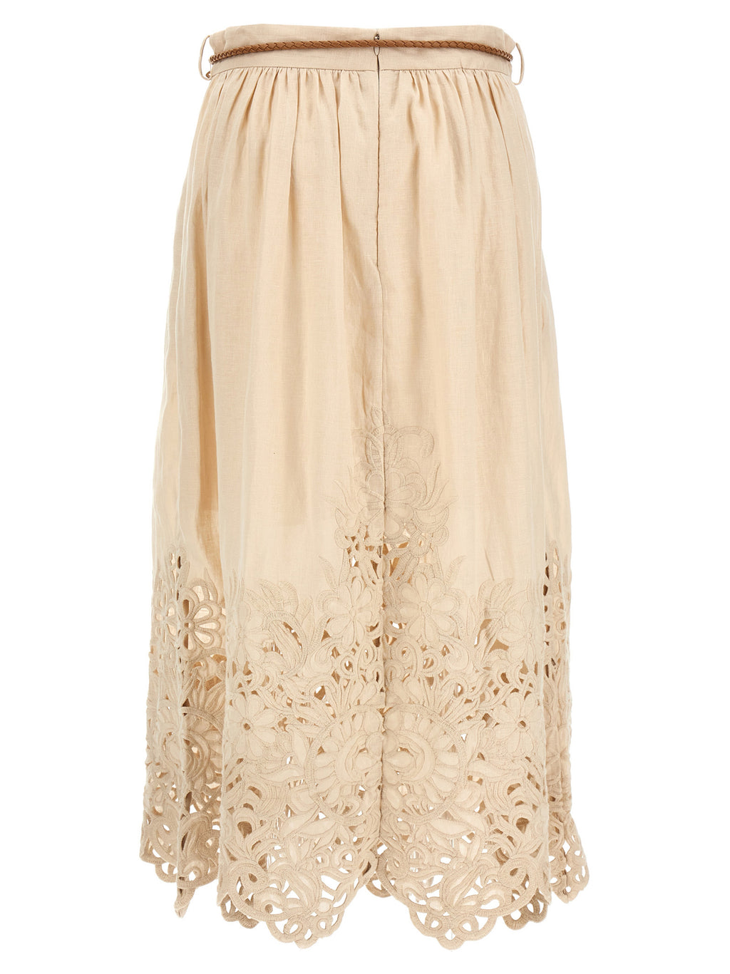 Beige Linen Midi Skirt