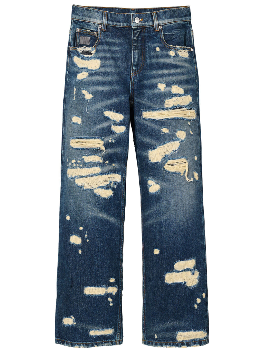 Blue Cotton Straight-Leg Jeans