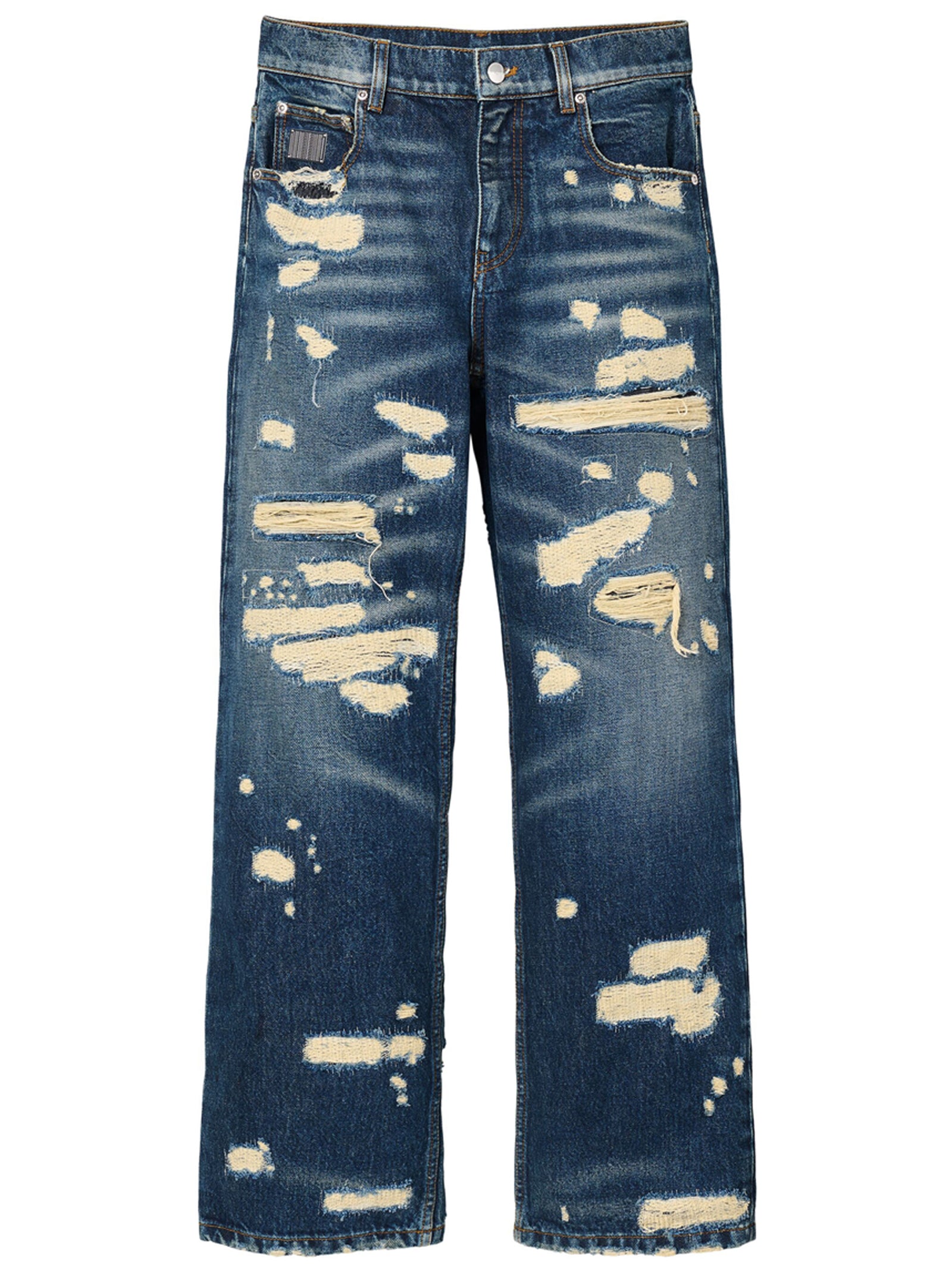 Blue Cotton Straight-Leg Jeans
