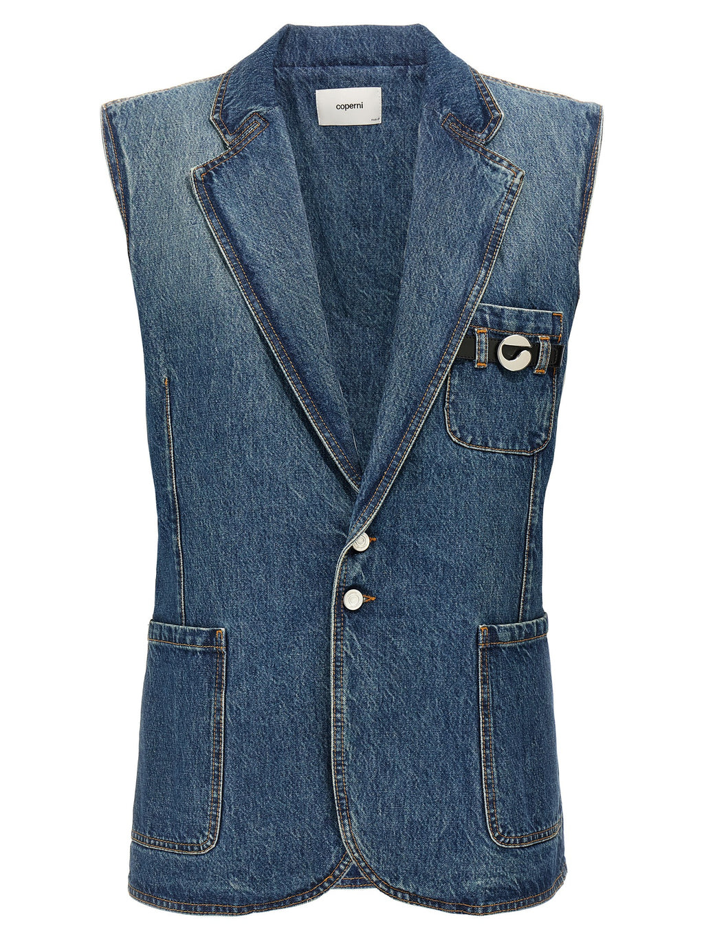 Blue Cotton Sleeveless Jacket