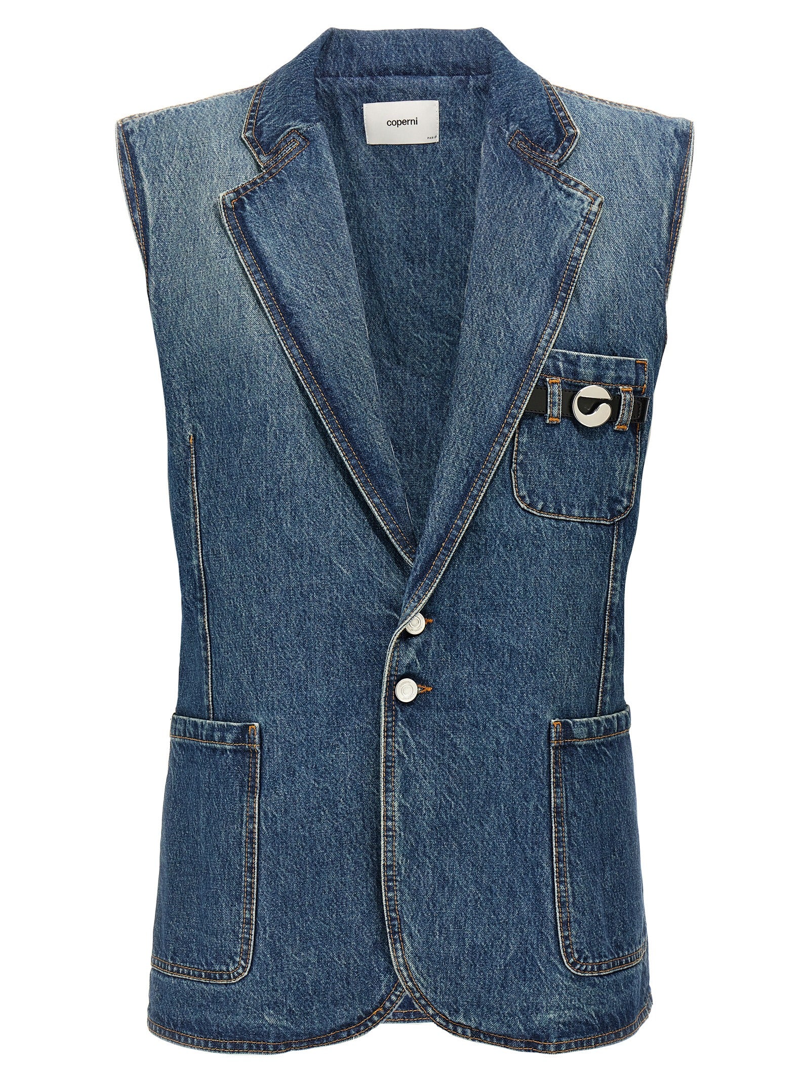 Blue Cotton Sleeveless Jacket
