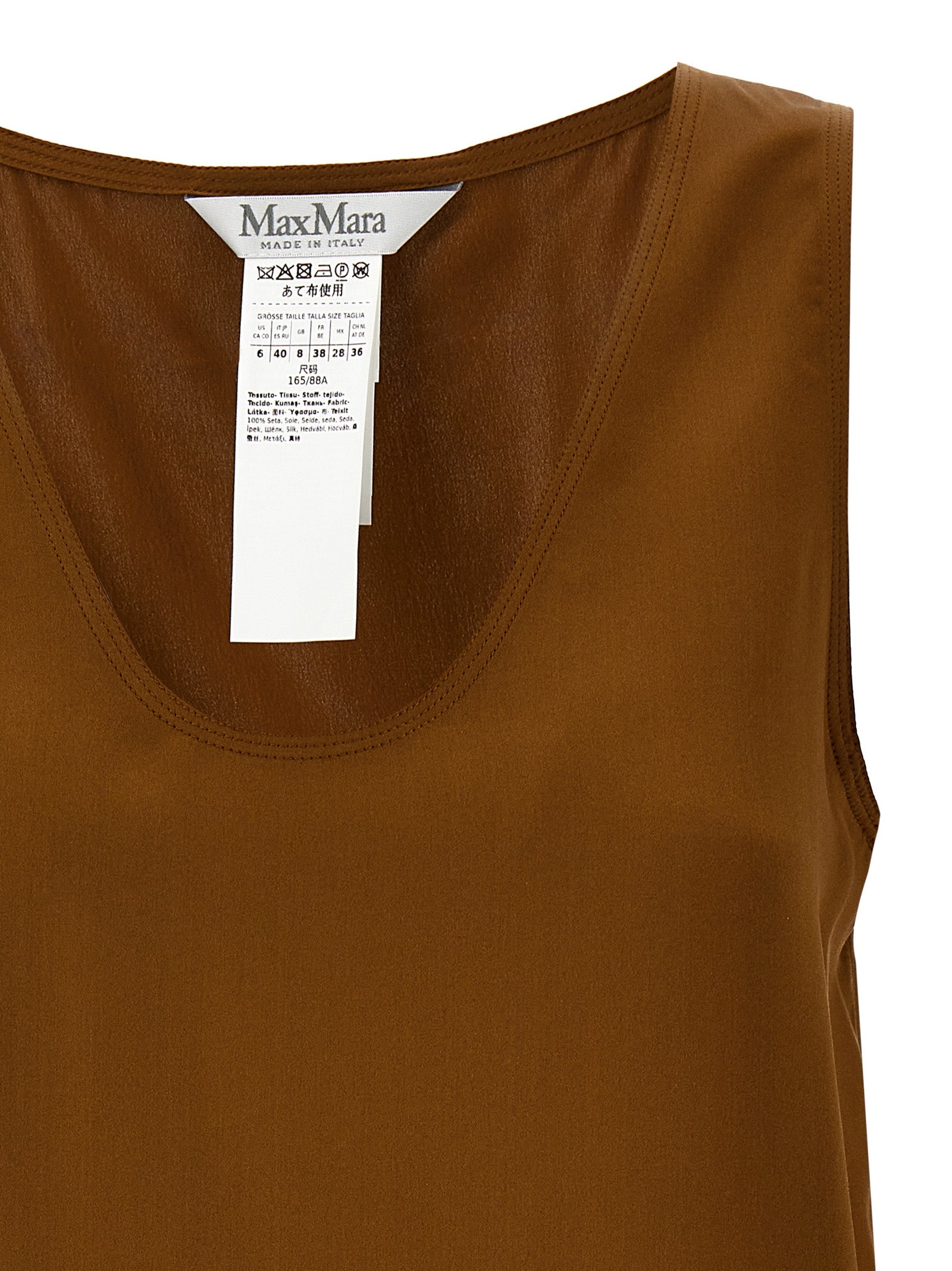 Brown Silk Sleeveles T-Shirt
