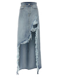 Blue Cotton Mini Skirt
