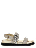 Gold Textile Flat Sandals