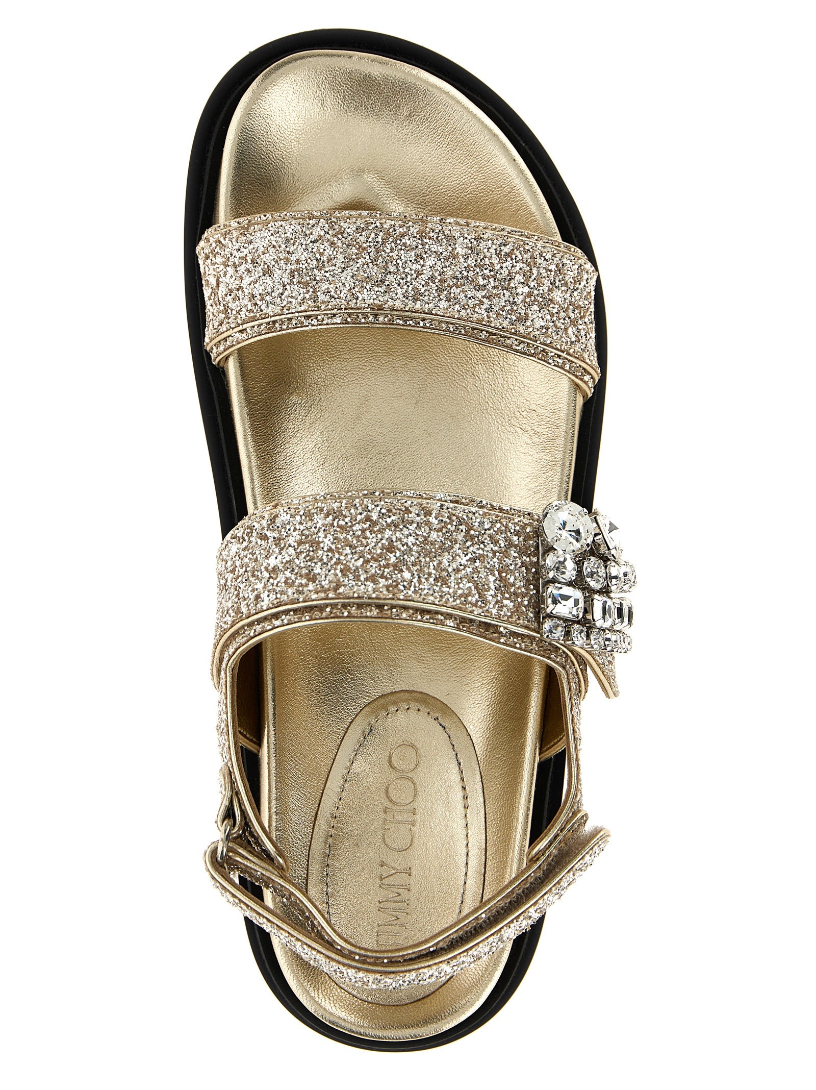 Gold Textile Flat Sandals
