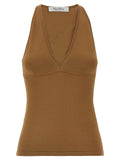 Brown Viscose Sleeveles T-Shirt