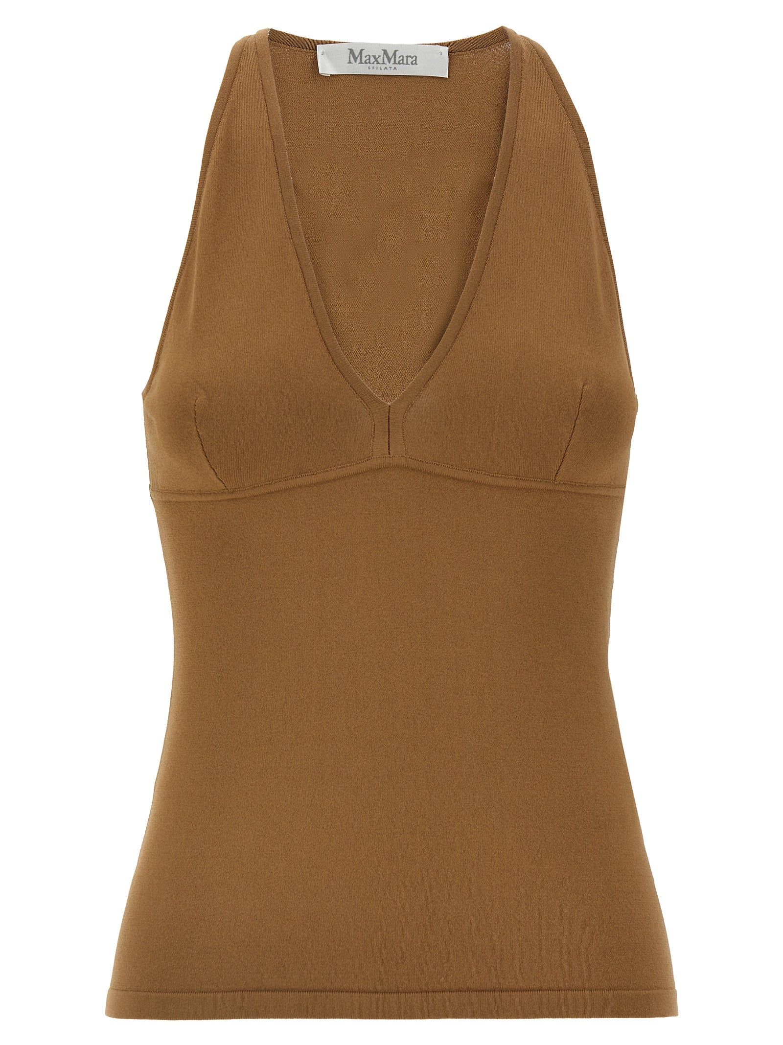 Brown Viscose Sleeveles T-Shirt