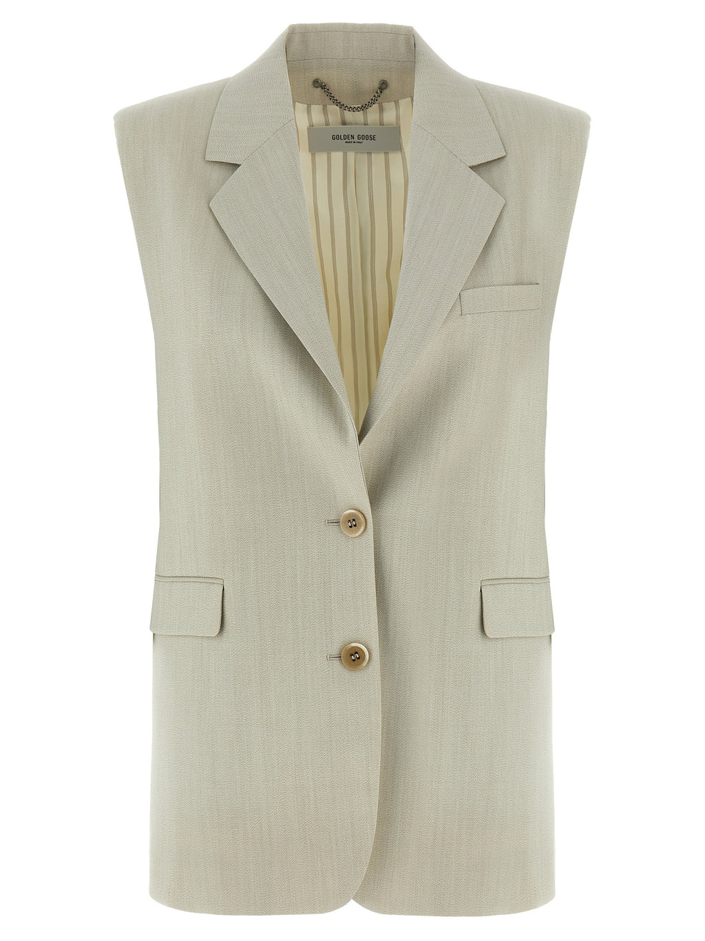 Beige Virgin Wool Sleeveless Jacket