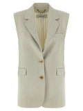 Beige Virgin Wool Sleeveless Jacket