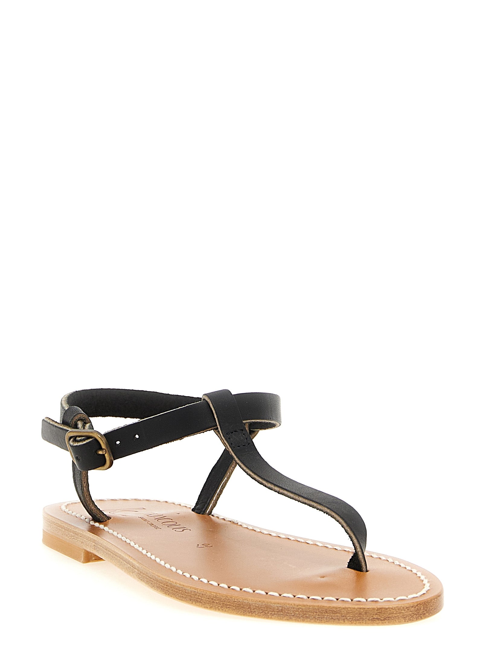 Black Cowhide Flat Sandals