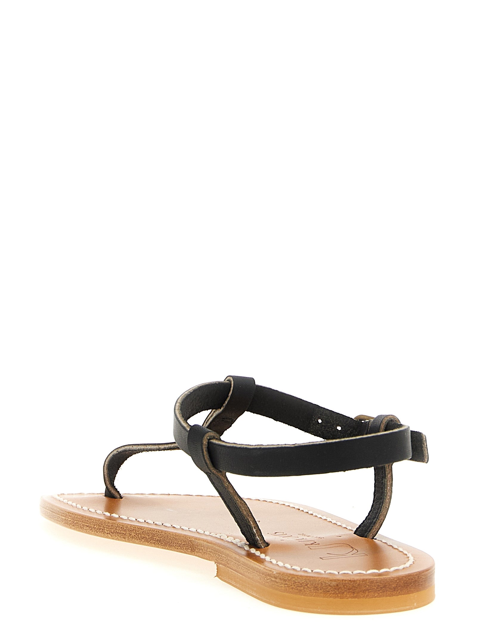 Black Cowhide Flat Sandals