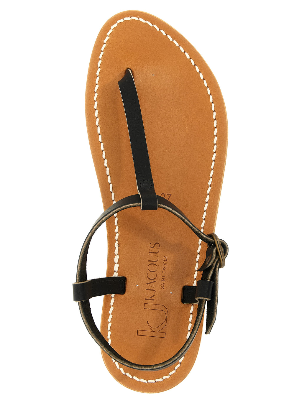 Black Cowhide Flat Sandals