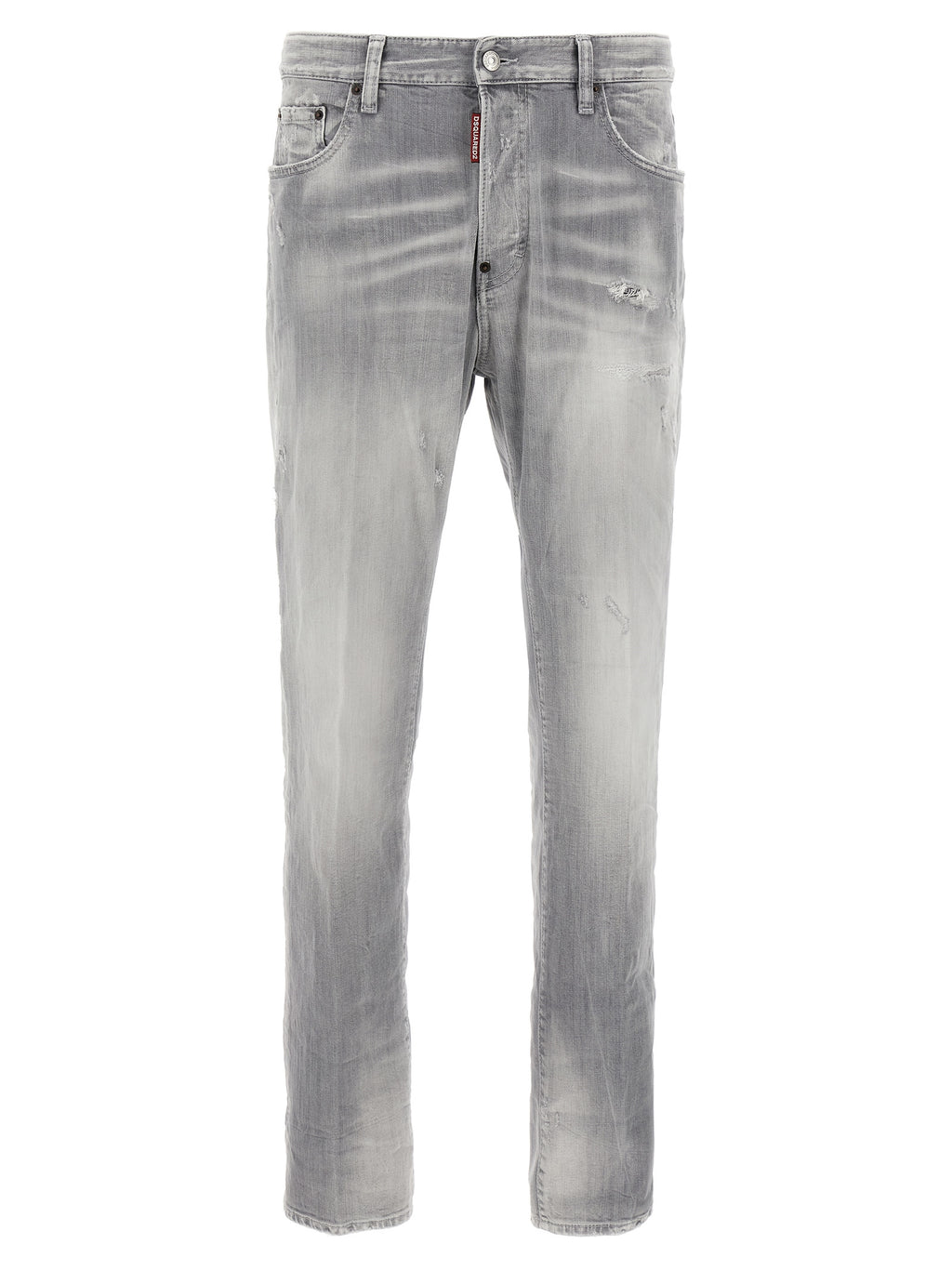 Gray Cotton Straight-Leg Jeans