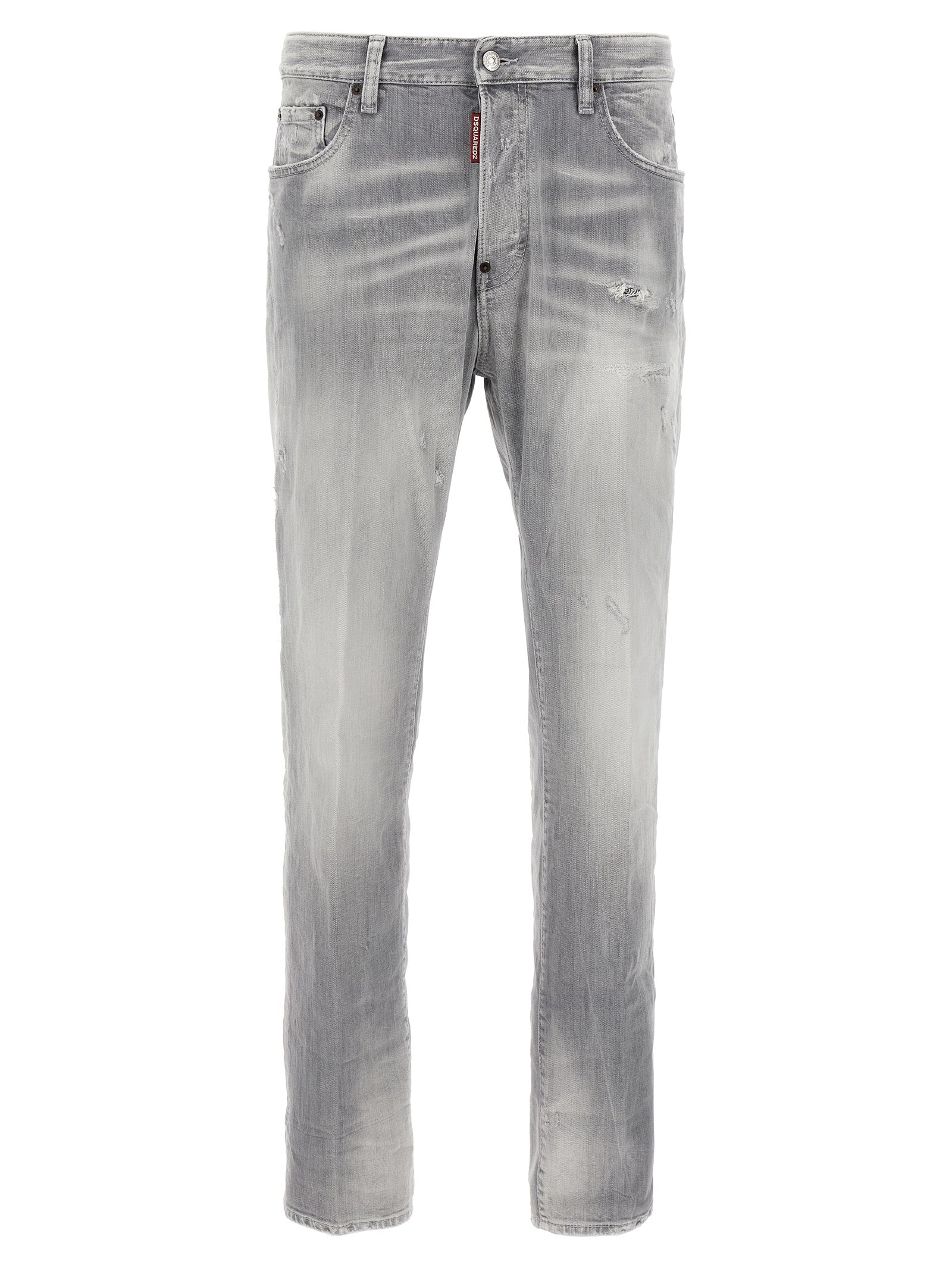 Gray Cotton Straight-Leg Jeans