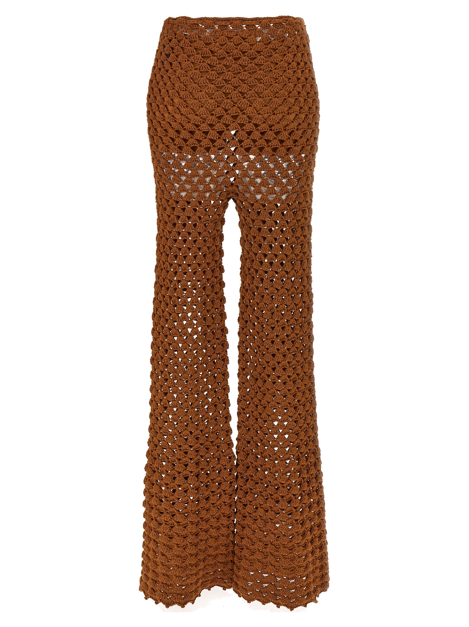Brown Cotton Flared Pants