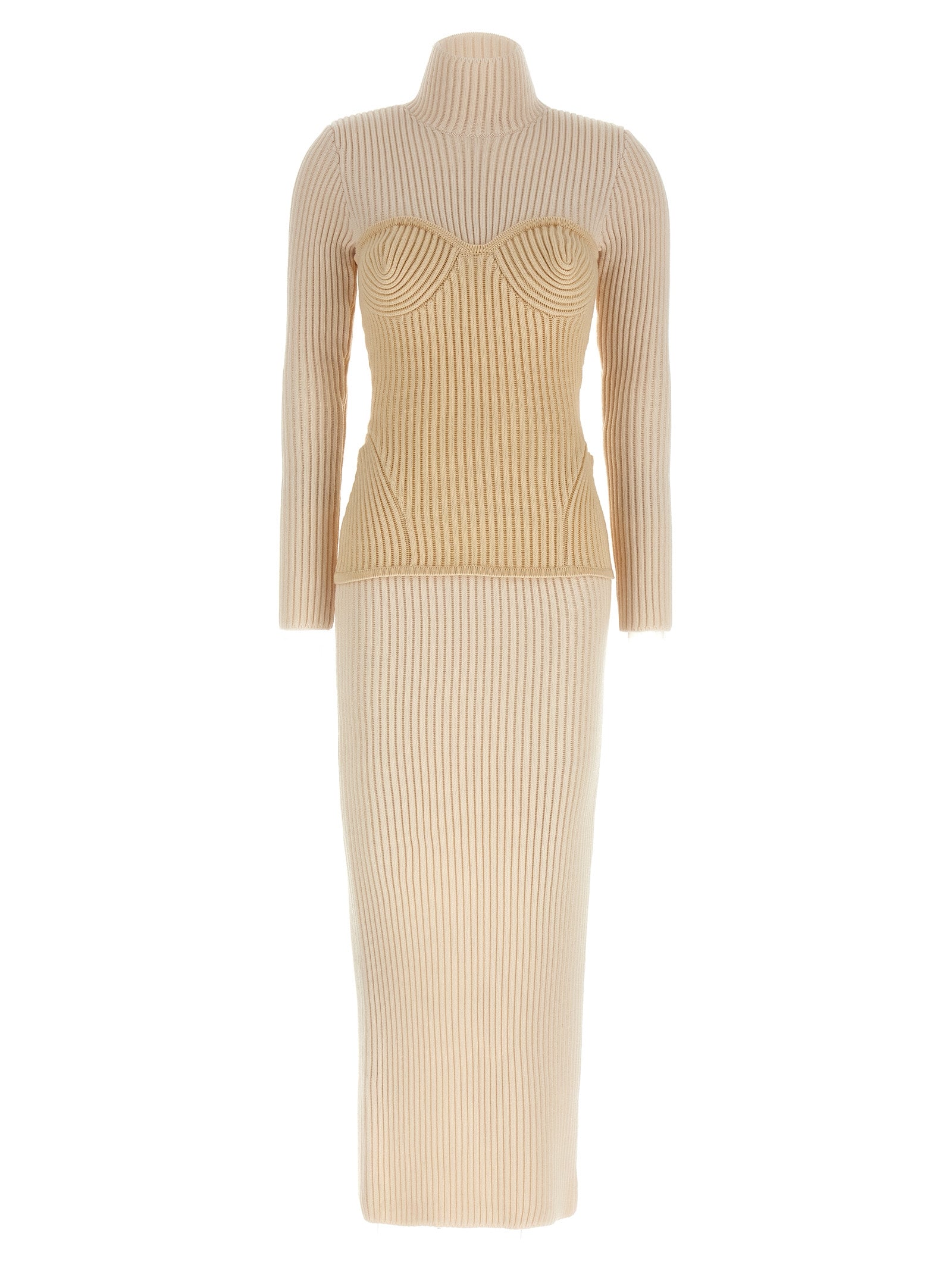 Beige Merino Wool Long Dress