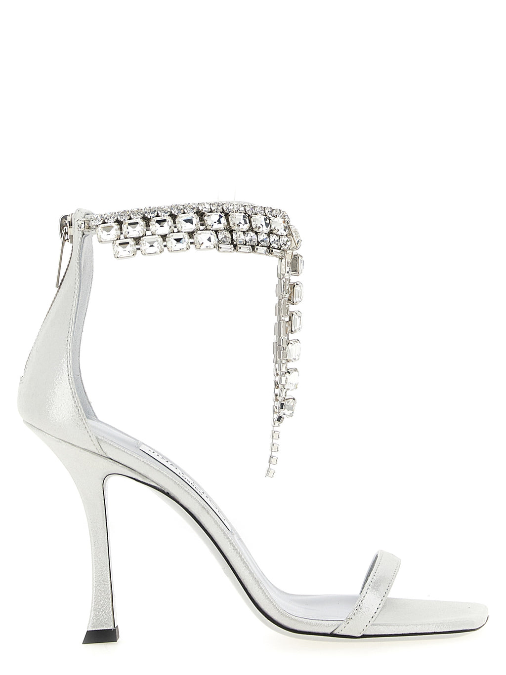 Silver Leather Stiletto Heel Sandals