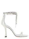 Silver Leather Stiletto Heel Sandals