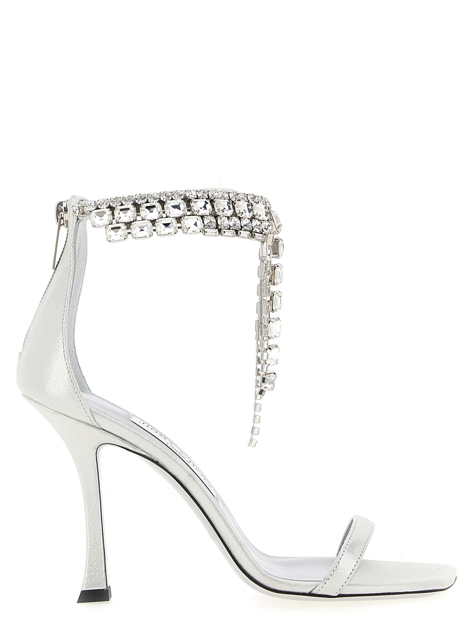 Silver Leather Stiletto Heel Sandals