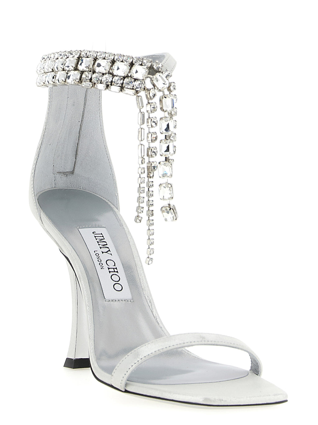 Silver Leather Stiletto Heel Sandals
