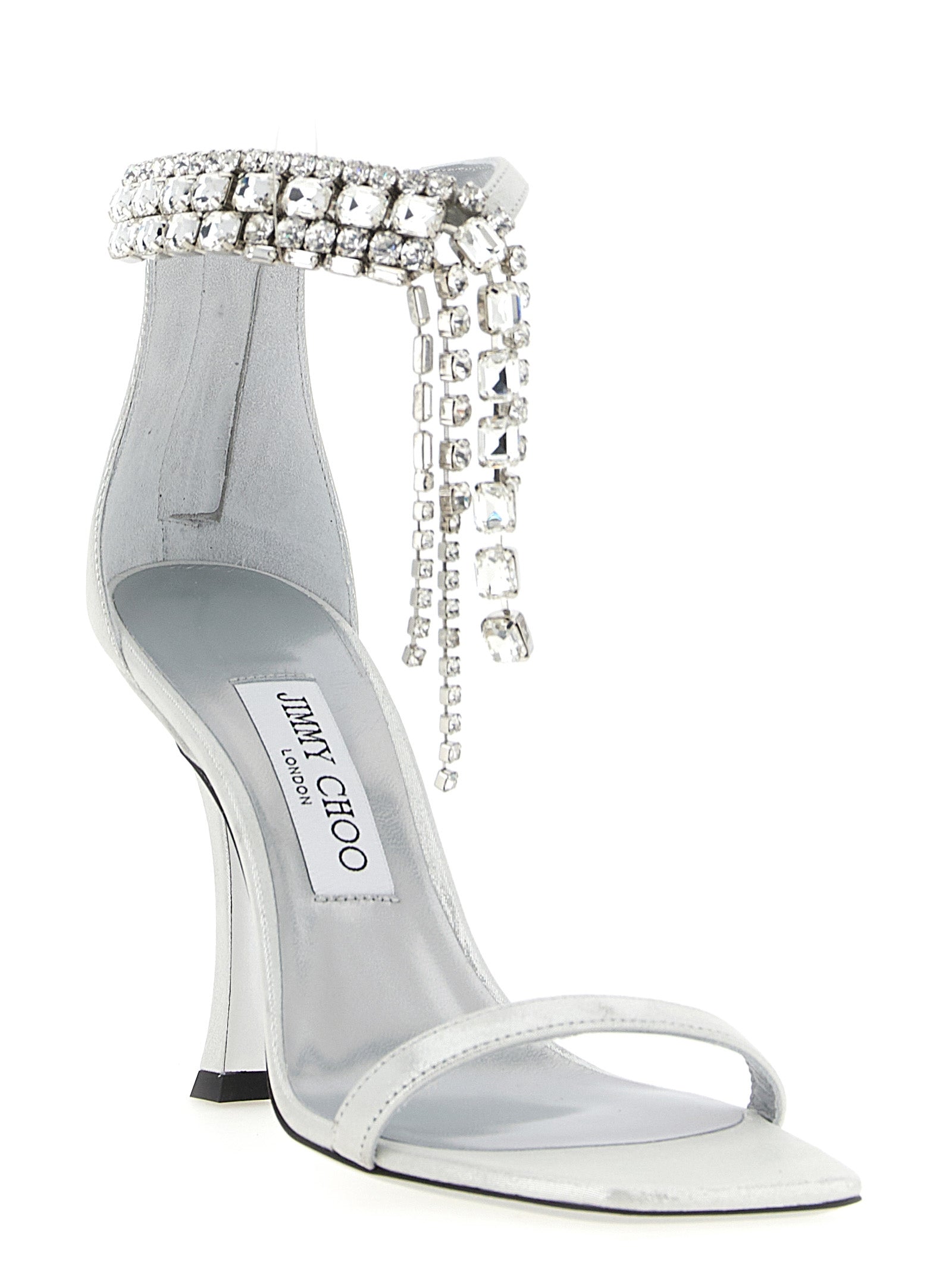 Silver Leather Stiletto Heel Sandals