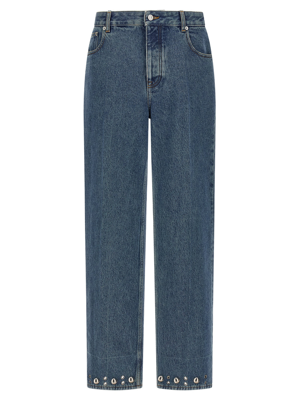 Blue Cotton Straight-Leg Jeans