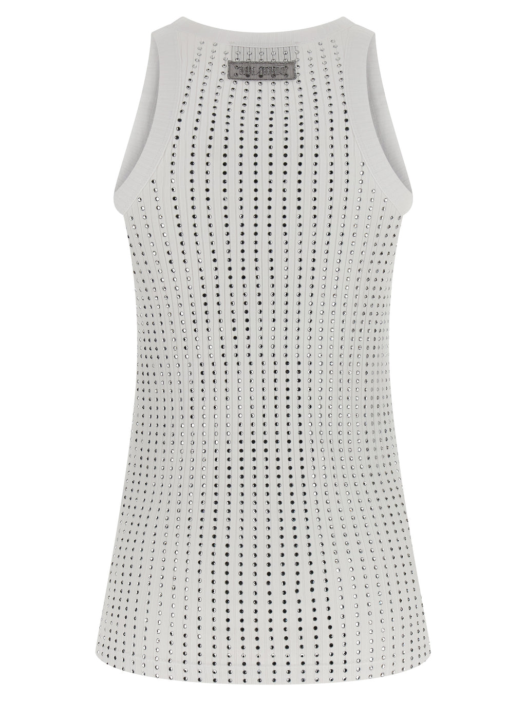 White Cotton Sleeveles T-Shirt
