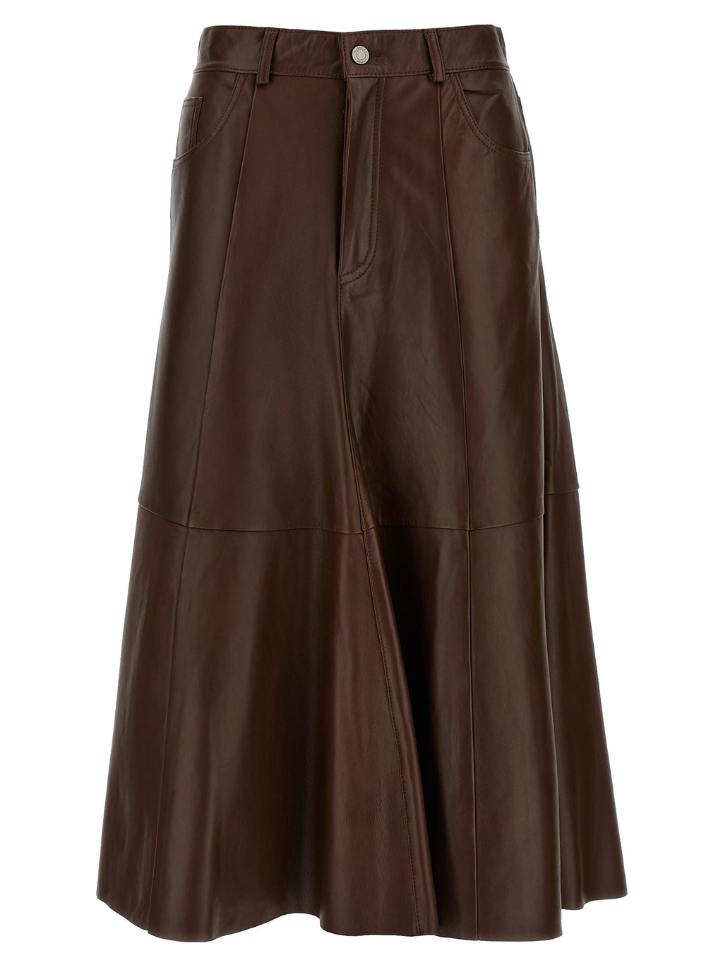 Brown Lamb Leather Midi Skirt