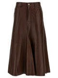 Brown Lamb Leather Midi Skirt