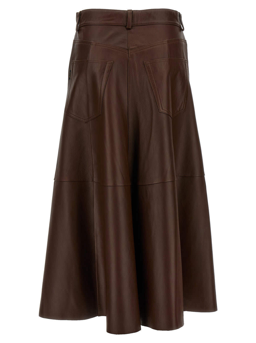 Brown Lamb Leather Midi Skirt