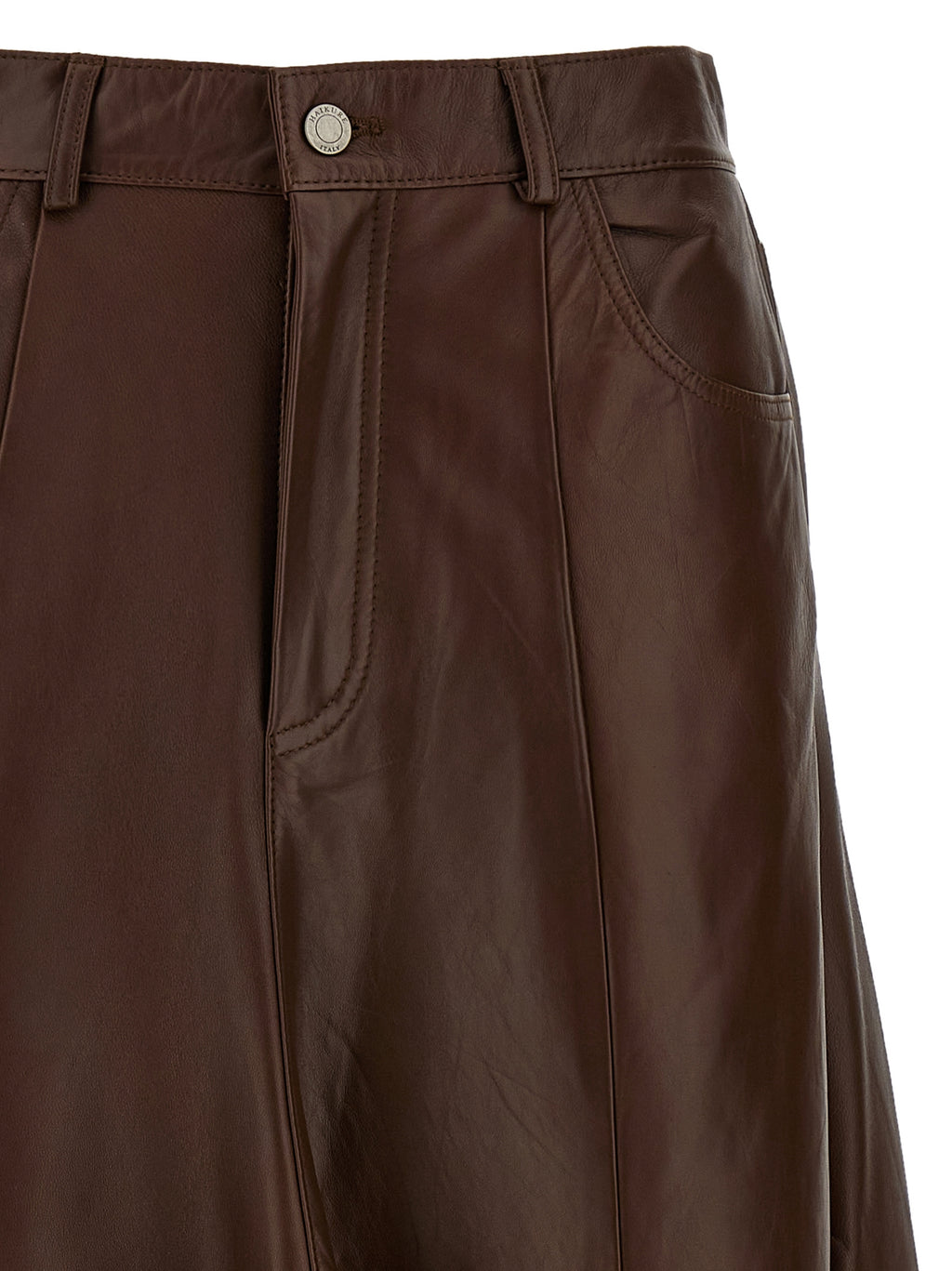 Brown Lamb Leather Midi Skirt