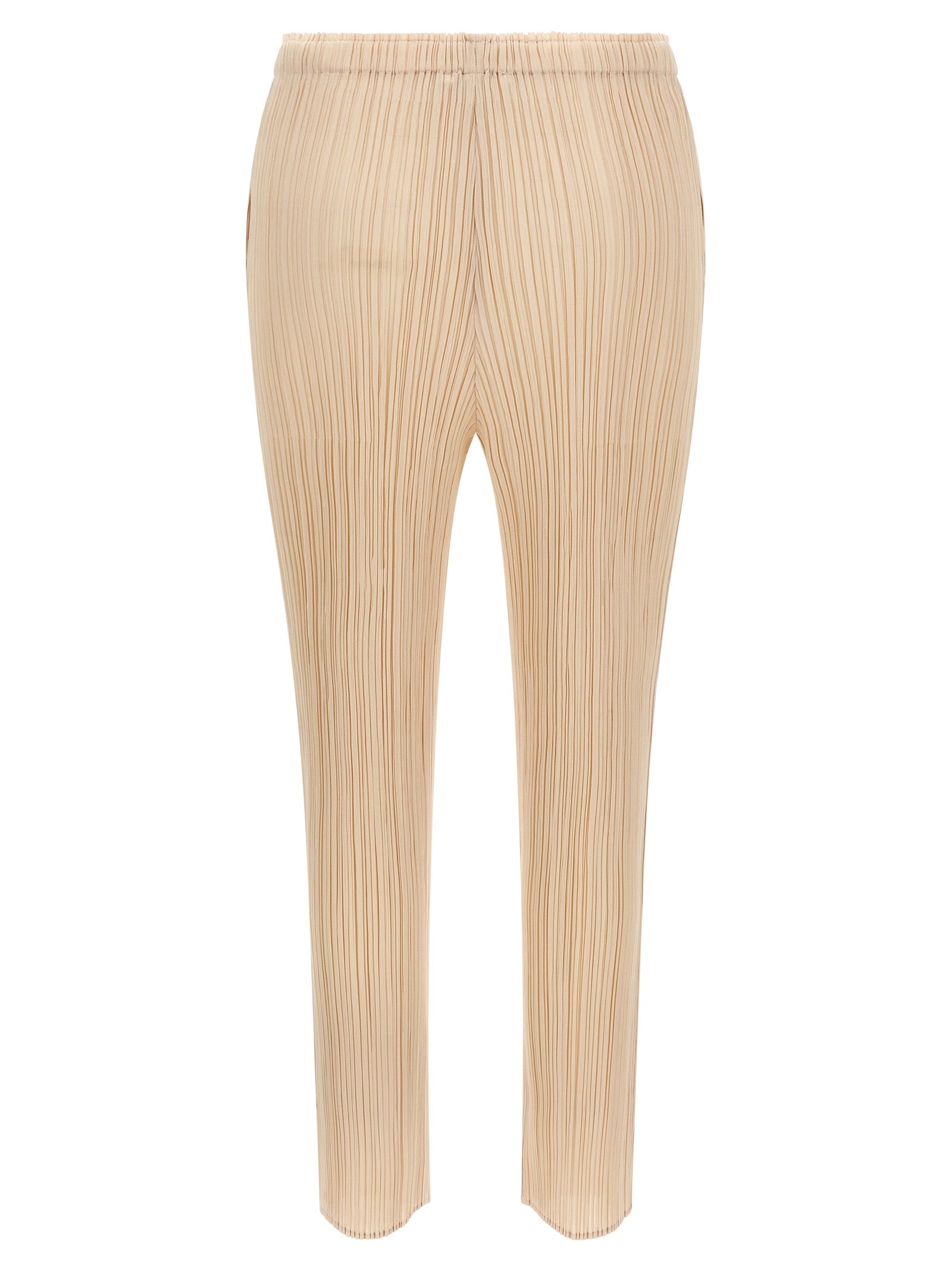 Beige Polyester Casual Pants