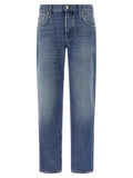 Blue Cotton Straight-Leg Jeans