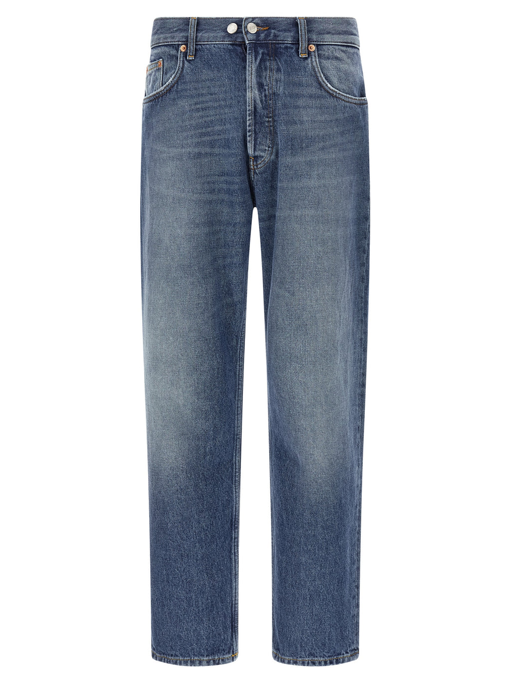 Blue Cotton Straight-Leg Jeans